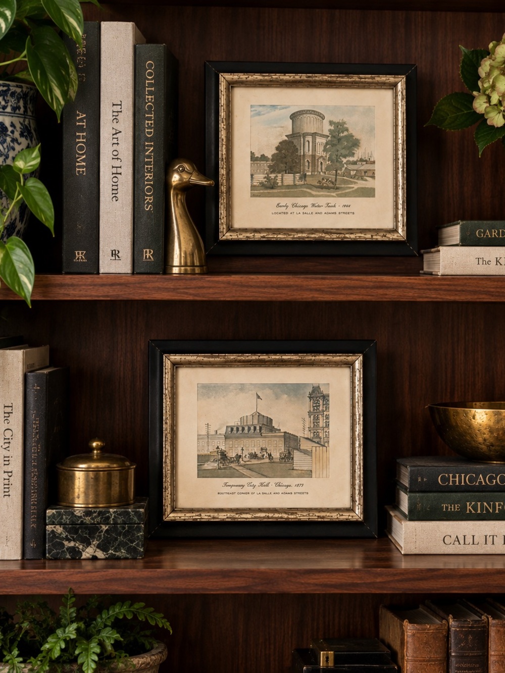 Vintage Chicago Architectural Prints | Black and Gold Framed Pairing